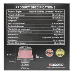 K&N Engineering - K&N Engineering Universal Round Clamp-On Air Filter 3in Flange ID x 6in Base OD x 4.625in Top OD x 3in Height - RU-5288 - Image 5