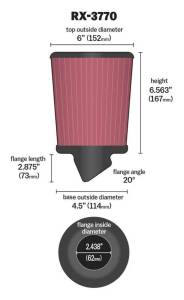 K&N Engineering - K&N Engineering Filter Universal X Stream Clamp-On 3in Flange 4.5in Base 6in Top 6.125in Height - RX-3770 - Image 4