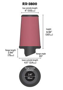 K&N Engineering - K&N Engineering Filter Universal X Stream Clamp-On 2.438in Flange ID x 4.5in Base OD x 4in Top OD x 6.563in H - RX-3800 - Image 4