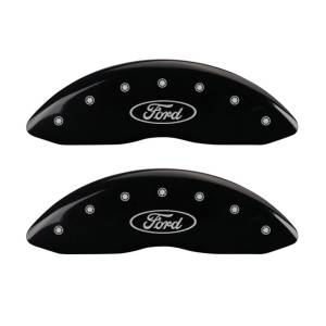 MGP 4 Caliper Covers Engraved Front & Rear Oval logo/Ford Black finish silver ch - 10056SFRDBK