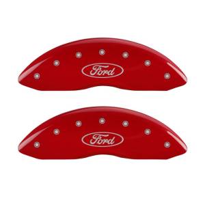 MGP 4 Caliper Covers Engraved Front & Rear Oval logo/Ford Red finish silver ch - 10056SFRDRD