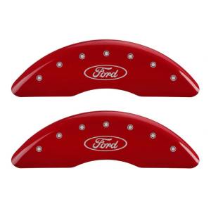 MGP 4 Caliper Covers Engraved Front & Rear Oval logo/Ford Red finish silver ch - 10235SFRDRD