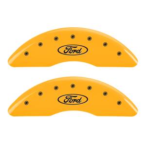 MGP 4 Caliper Covers Engraved Front & Rear Oval logo/Ford Yellow finish black ch - 10235SFRDYL