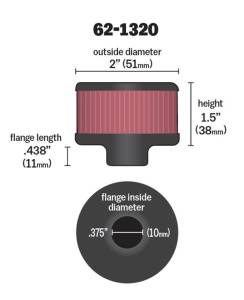 K&N Engineering - K&N Engineering Clamp On Rubber Base Crankcase Vent Filter 0.375in Flange ID x 2in OD x 1.5in Height - 62-1320 - Image 4