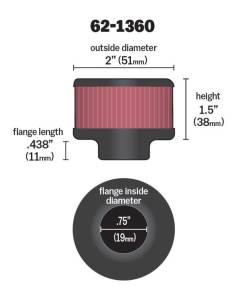 K&N Engineering - K&N Engineering 3/4 inch ID 2 inch OD 1.5 inch H Clamp On Crankcase Vent Filter - 62-1360 - Image 4