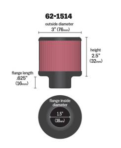 K&N Engineering - K&N Engineering 1.5in Flange ID x 3in OD x 2.5in Height Clamp On Crankcase Vent Filter - 62-1514 - Image 3