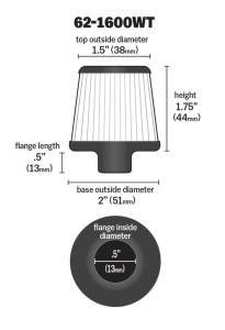 K&N Engineering - K&N Engineering 2in Base OD x .375in Flange ID x 1.75in H Rubber Base Crankcase Vent Filter - White - 62-1600WT - Image 4