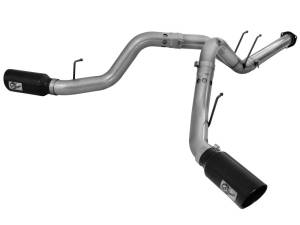 aFe Large Bore-HD 4in 409 Stainless Steel DPF-Back Exhaust w/Black Tip 15-16 Ford Diesel V8 Trucks - 49-43122-B