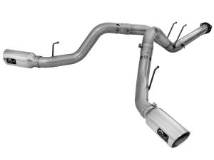 aFe Large Bore-HD 4in 409 Stainless Steel DPF-Back Exhaust w/Polished Tips 15-16 Ford Diesel Truck - 49-43122-P