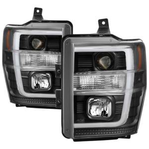 SPYDER 08-10 Ford F-250 SD Projector Headlights V2-Switch Back Light Bar-Black PRO-YD-FS08V2-SBLB-BK - 5086228